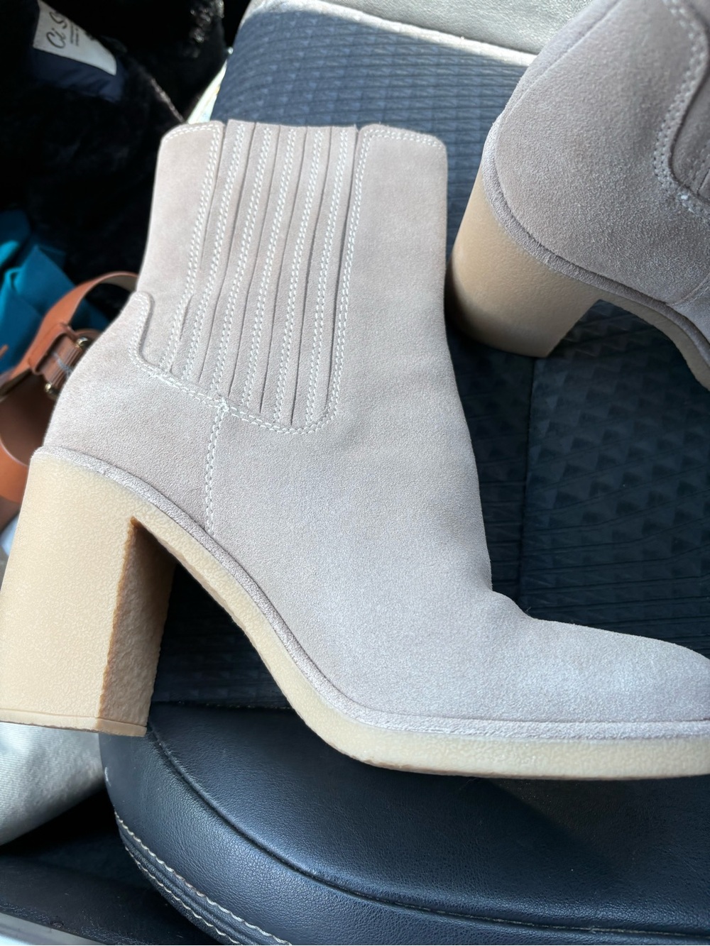 Classic Suede Ankle Boots in Beige - Women's Comfort Heel - Picture 2 of 5